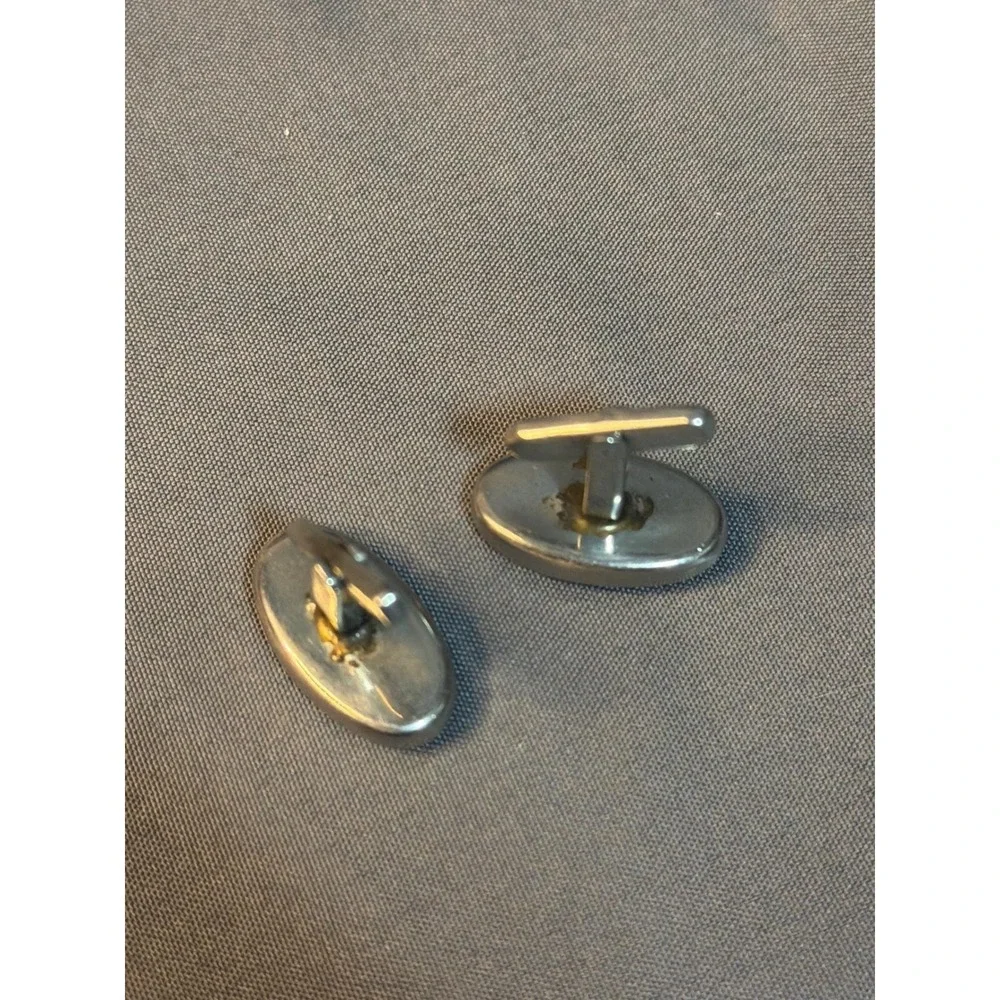 Vintage Silver Tone Oval Mother of Pearl Inlay Cufflinks Mens Jewelry